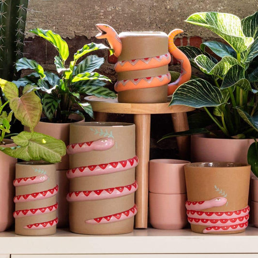 Nyoka Vase: Playful & Chic Pink Snake Coiled Bisque Clay Decor