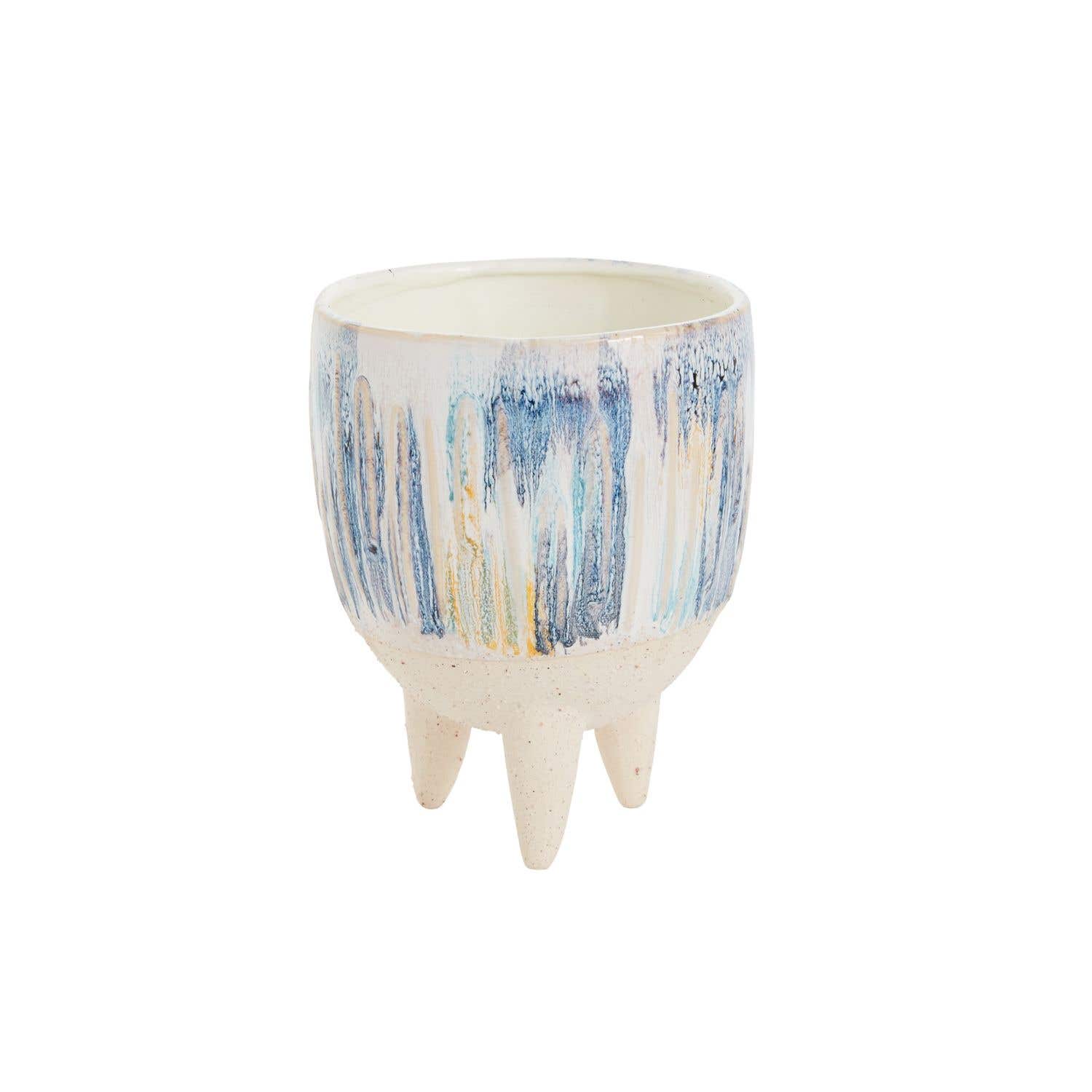 ceramic,footed,orchid,pot,vase,colorful,glaze,finish,blue,white,modern,design,home,decor,planting