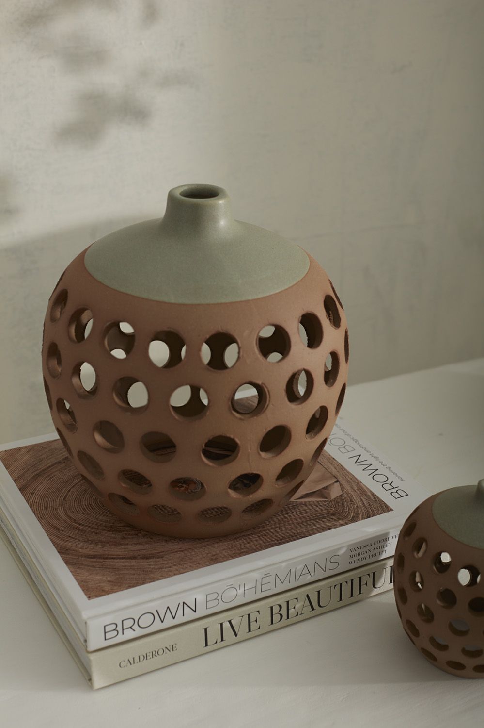 Burkina Vase,Speckle Clay Vase,Candle Cover,Hand Carved Vase,Multi-purpose Vase,Handmade Vase,Glazed Clay Vase,Artistic Vase,Designer Vase,Decorative Vase,Hand-Carved Holes,Home Decor,Interior Design
